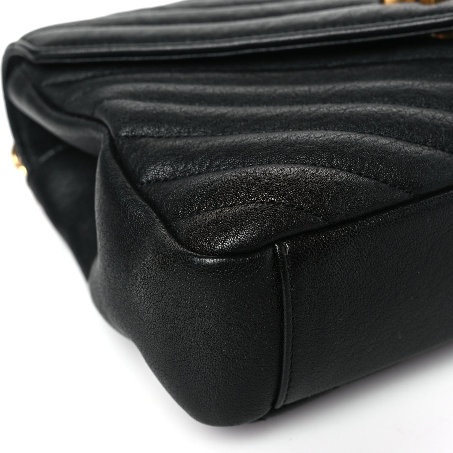 Sheepskin Matelasse Chevron Monogram Medium College Bag Black