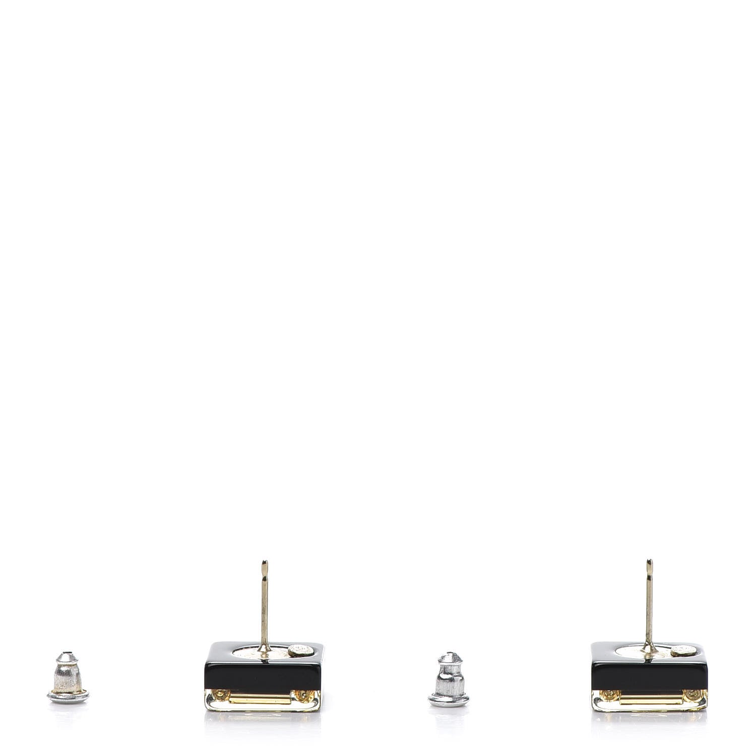 Chanel Resin Square CC Earrings Black Gold 3 of 5