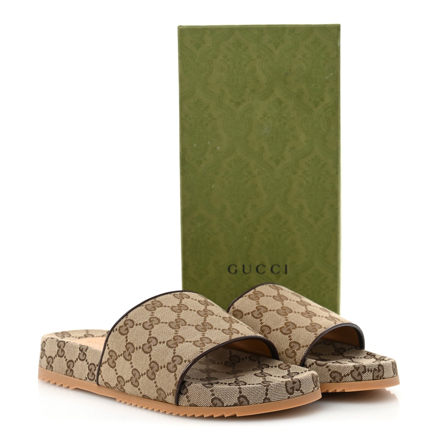 Canvas GG Monogram Mens Slide Sandals 9 Beige