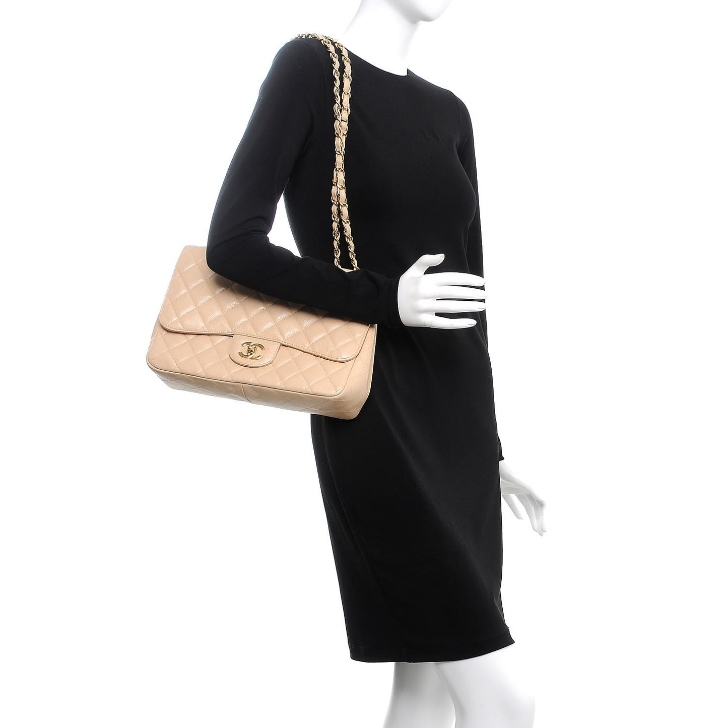 Caviar Quilted Jumbo Single Flap Beige Clair