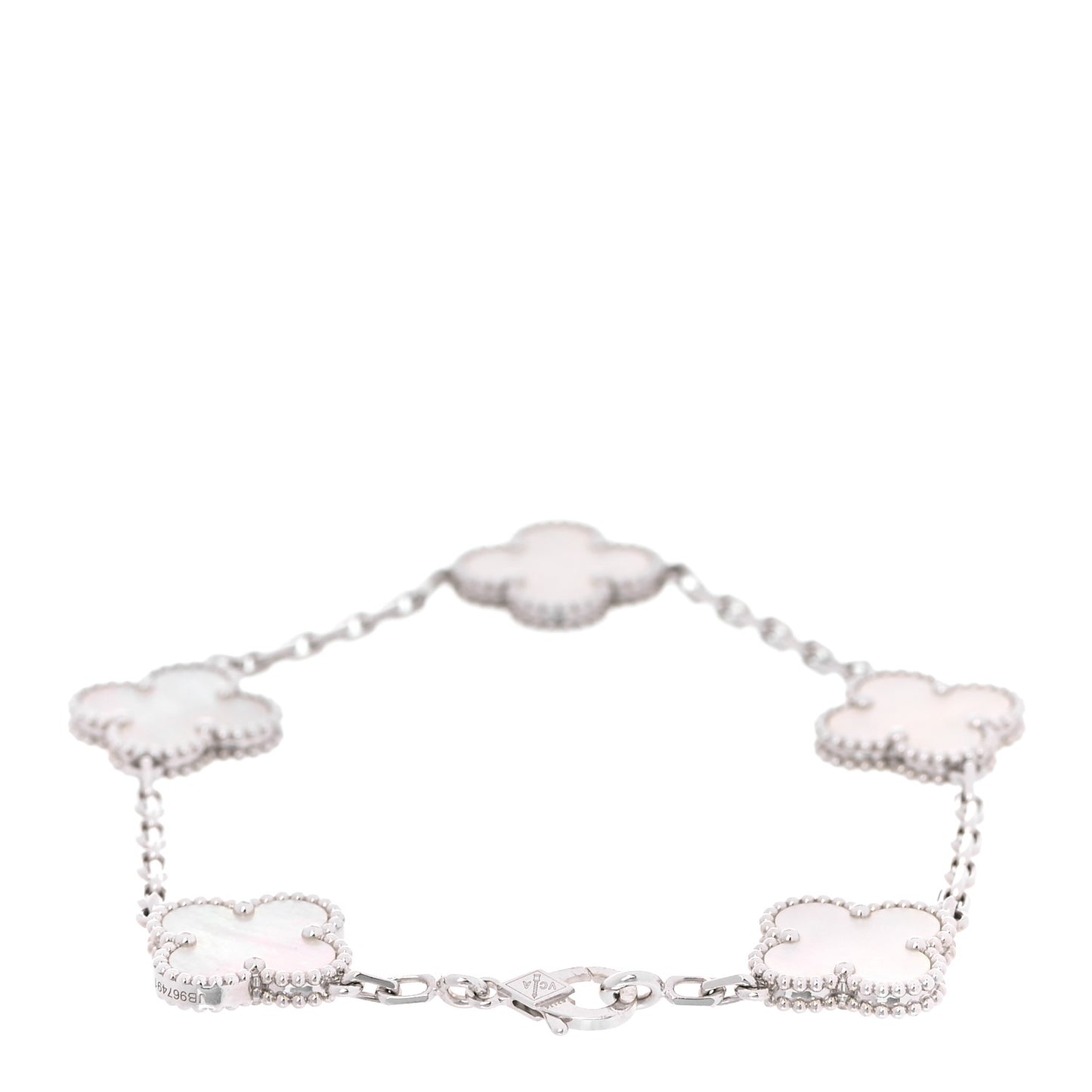 18K White Gold Mother of Pearl 5 Motifs Vintage Alhambra Bracelet
