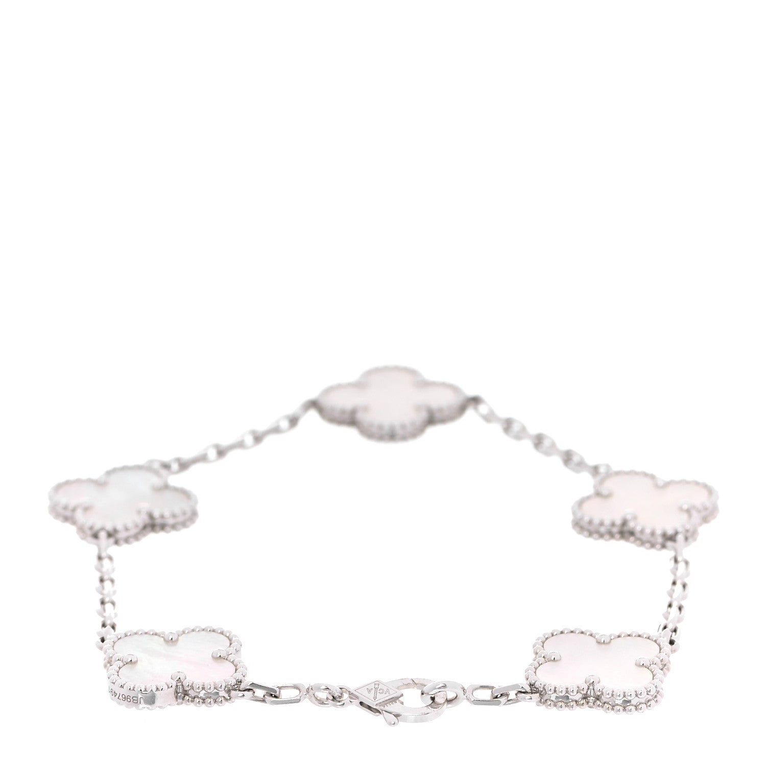 Van Cleef & Arpels 18K White Gold Mother of Pearl 5 Motifs Vintage Alhambra Bracelet 2 of 6