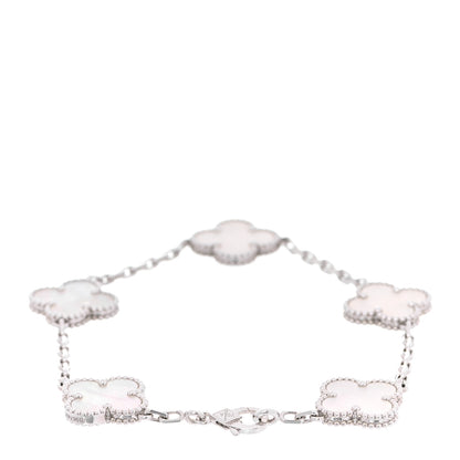 Van Cleef & Arpels 18K White Gold Mother of Pearl 5 Motifs Vintage Alhambra Bracelet 2 of 6