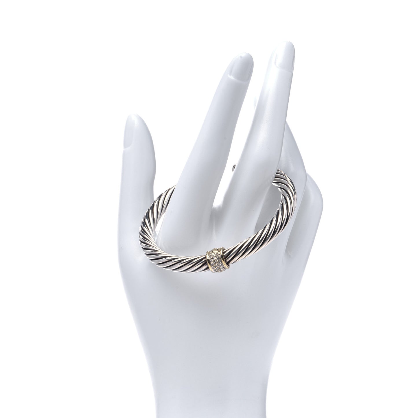 Sterling Silver 18K Yellow Gold Diamond 7mm Cable Classics Station Bracelet