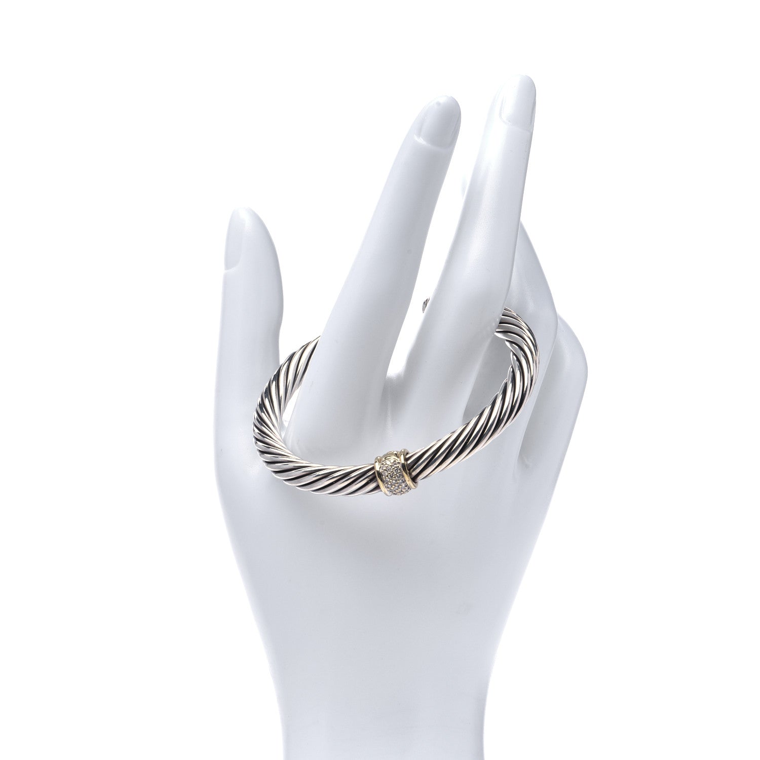 David Yurman Sterling Silver 18K Yellow Gold Diamond 7mm Cable Classics Station Bracelet 2 of 6