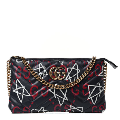 Gucci Calfskin Matelasse GucciGhost Mini GG Marmont Chain Bag Blue Agata Hibiscus Red 1 of 4