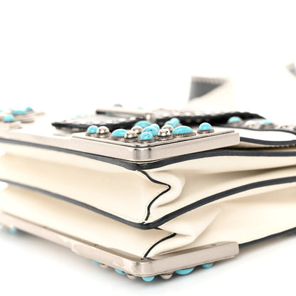 Prada City Calf Studded Folk Cahier Bag Black White 9 of 10