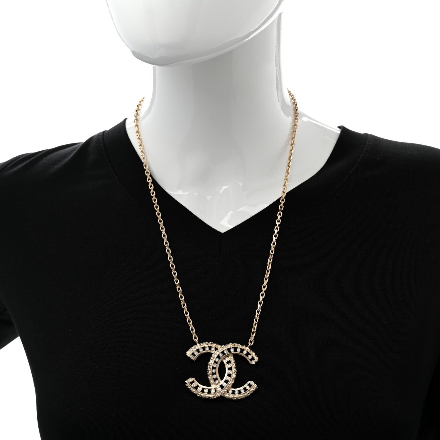 Chanel Crystal Textured CC Necklace Gold 2 of 7