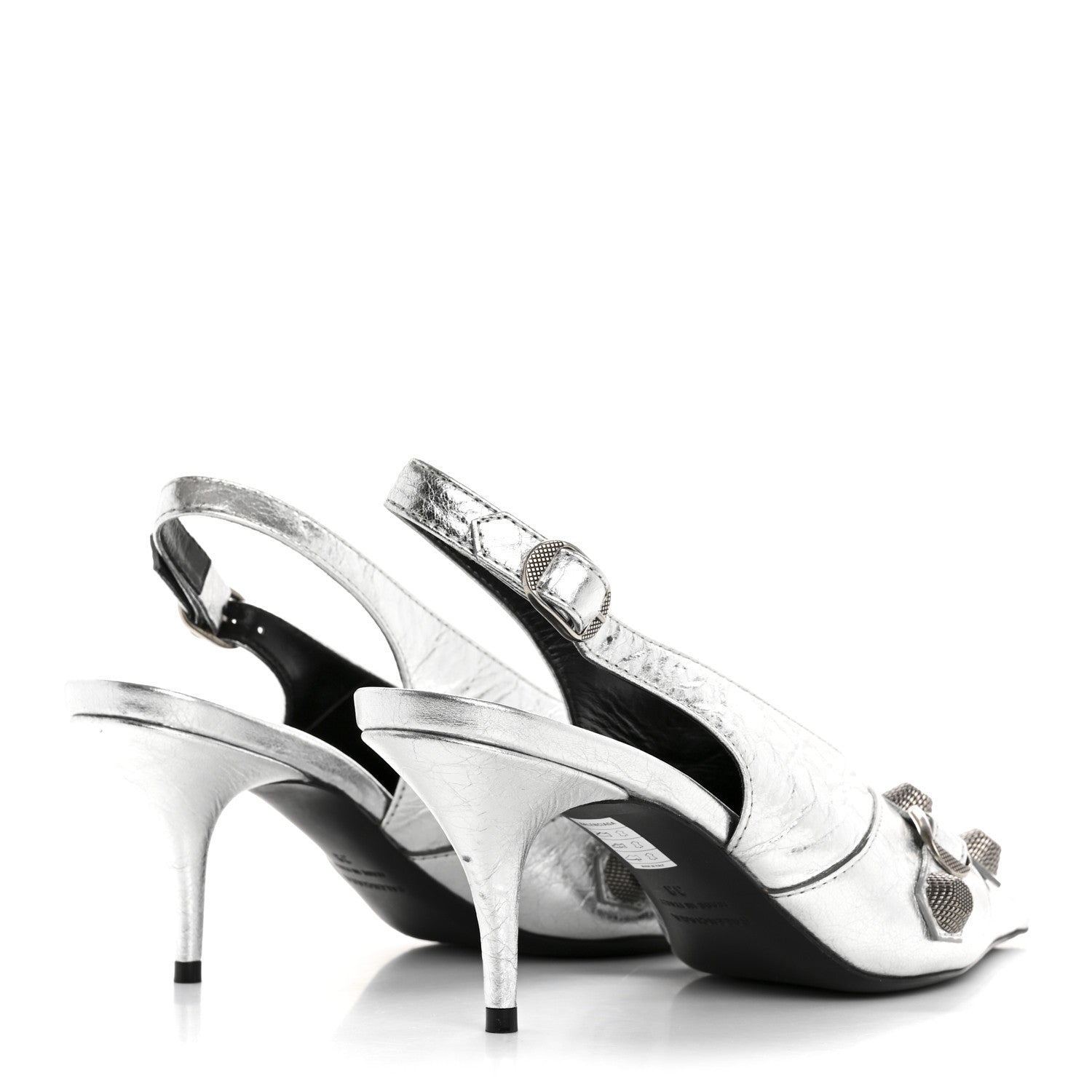 Balenciaga Agneau Metallic Arena Cagole 70mm Slingback Pumps 38 Silver 5 of 13