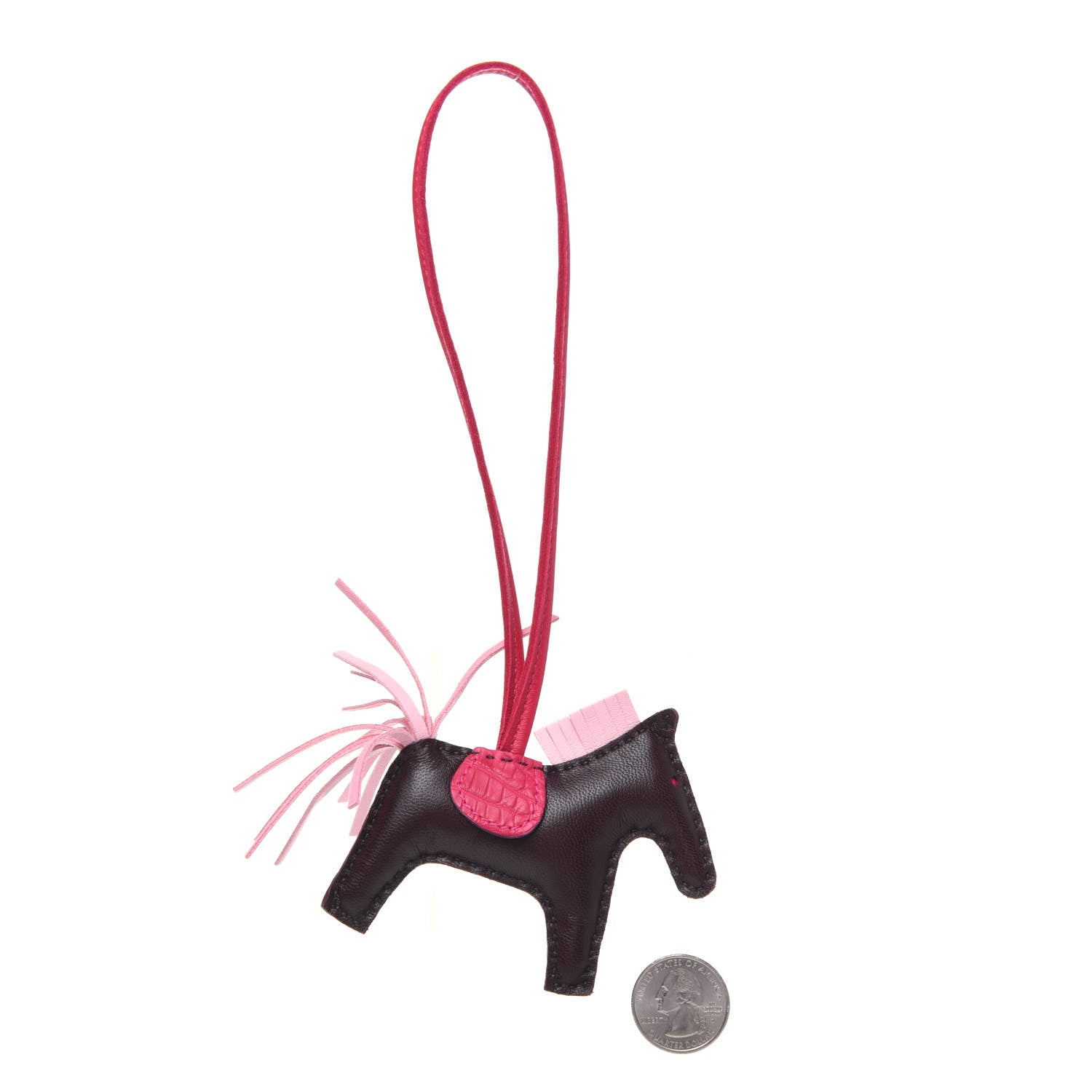 Hermes Milo Lambskin Matte Alligator Touch Grigri Rodeo Horse Bag Charm PM Rouge Sellier Framboise Rose Sakura 2 of 5