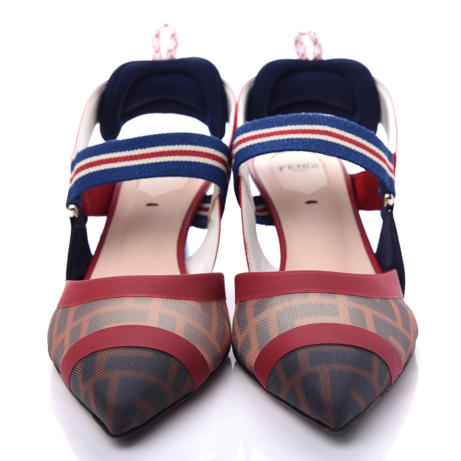 Fendi Technical Mesh FF Colibri 55mm Slingback Pumps 38 Tobacco Moro Zaffiro Ciliegia Rosso 5 of 10