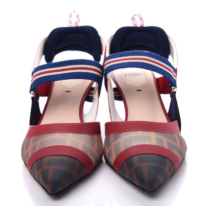 Fendi Technical Mesh FF Colibri 55mm Slingback Pumps 38 Tobacco Moro Zaffiro Ciliegia Rosso 5 of 10
