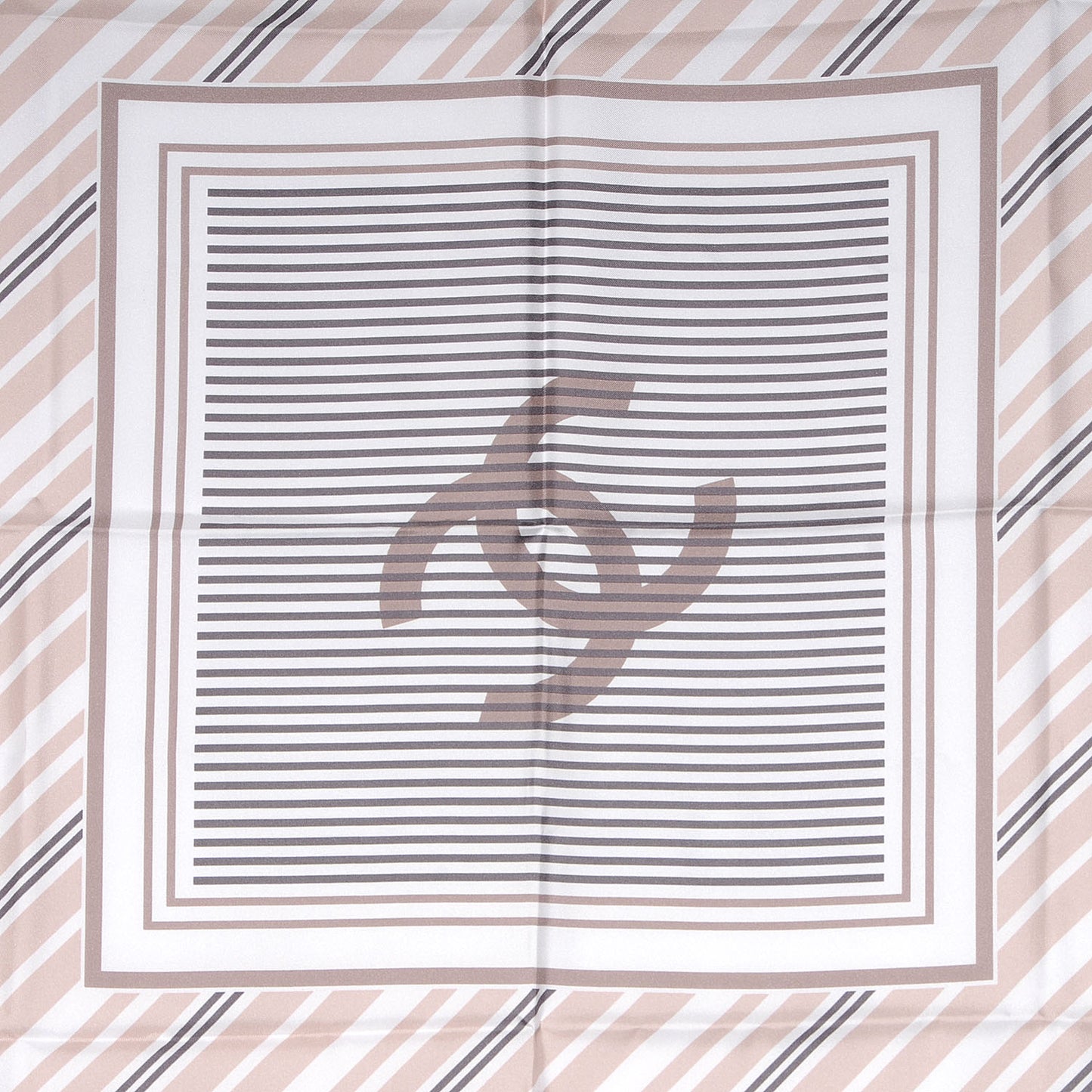 Silk Camellia Stripe CC Scarf Beige