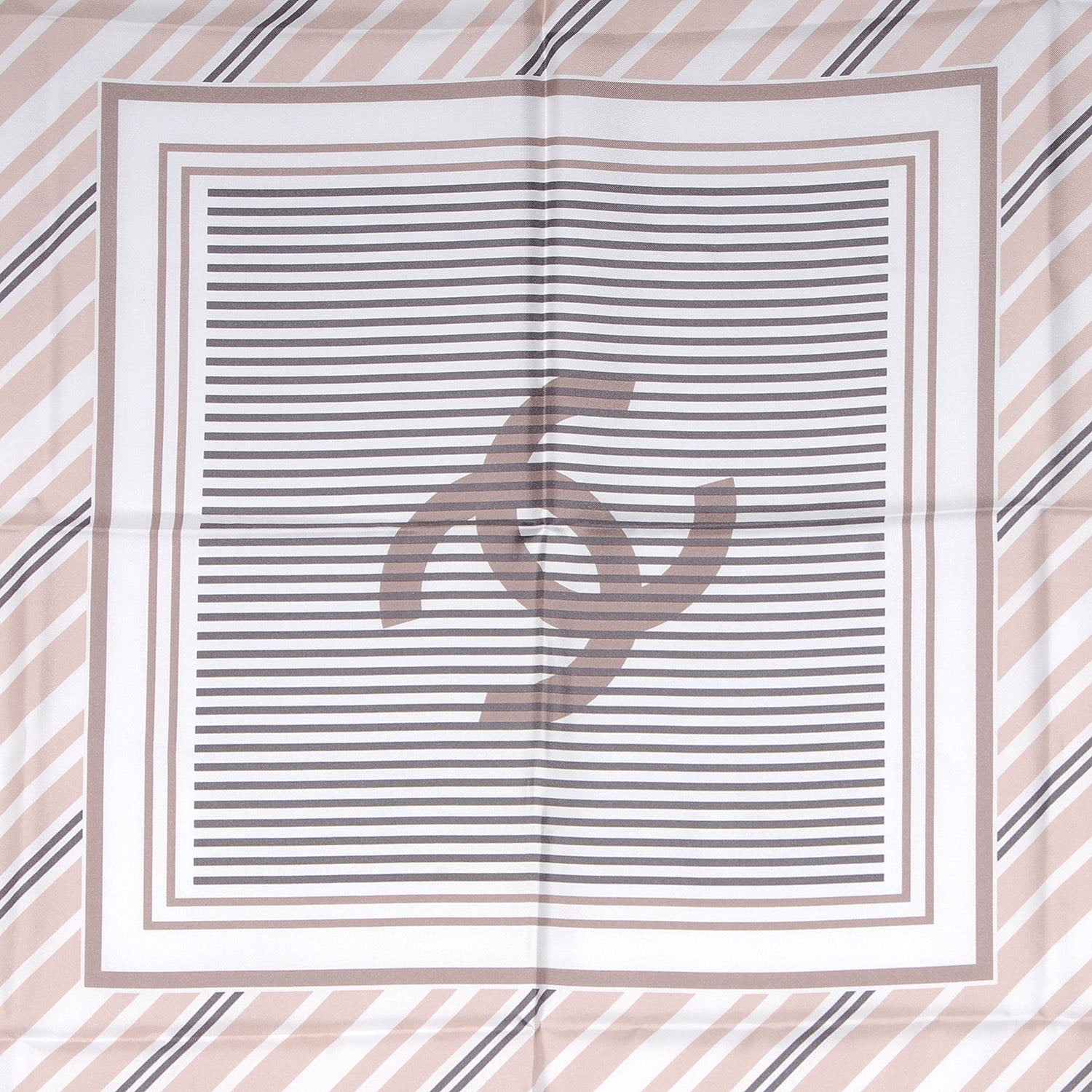 Chanel Silk Camellia Stripe CC Scarf Beige 1 of 5