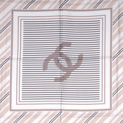 Chanel Silk Camellia Stripe CC Scarf Beige 1 of 5