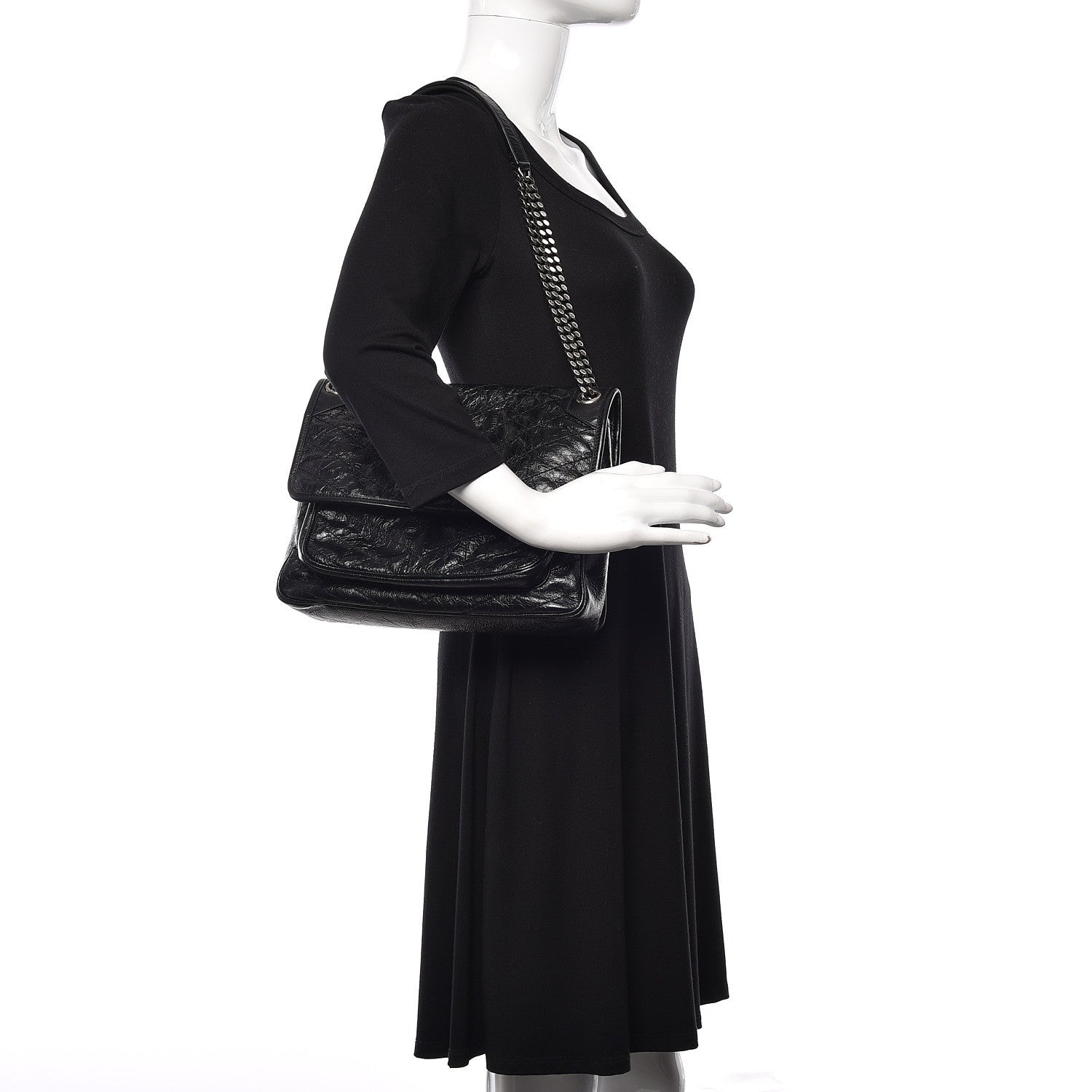 Saint Laurent Crinkled Calfskin Matelasse Monogram Medium Niki Chain Satchel Black 2 of 10