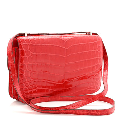 Hermes Shiny Niloticus Crocodile Constance Elan 25 Rouge Casaque 5 of 19