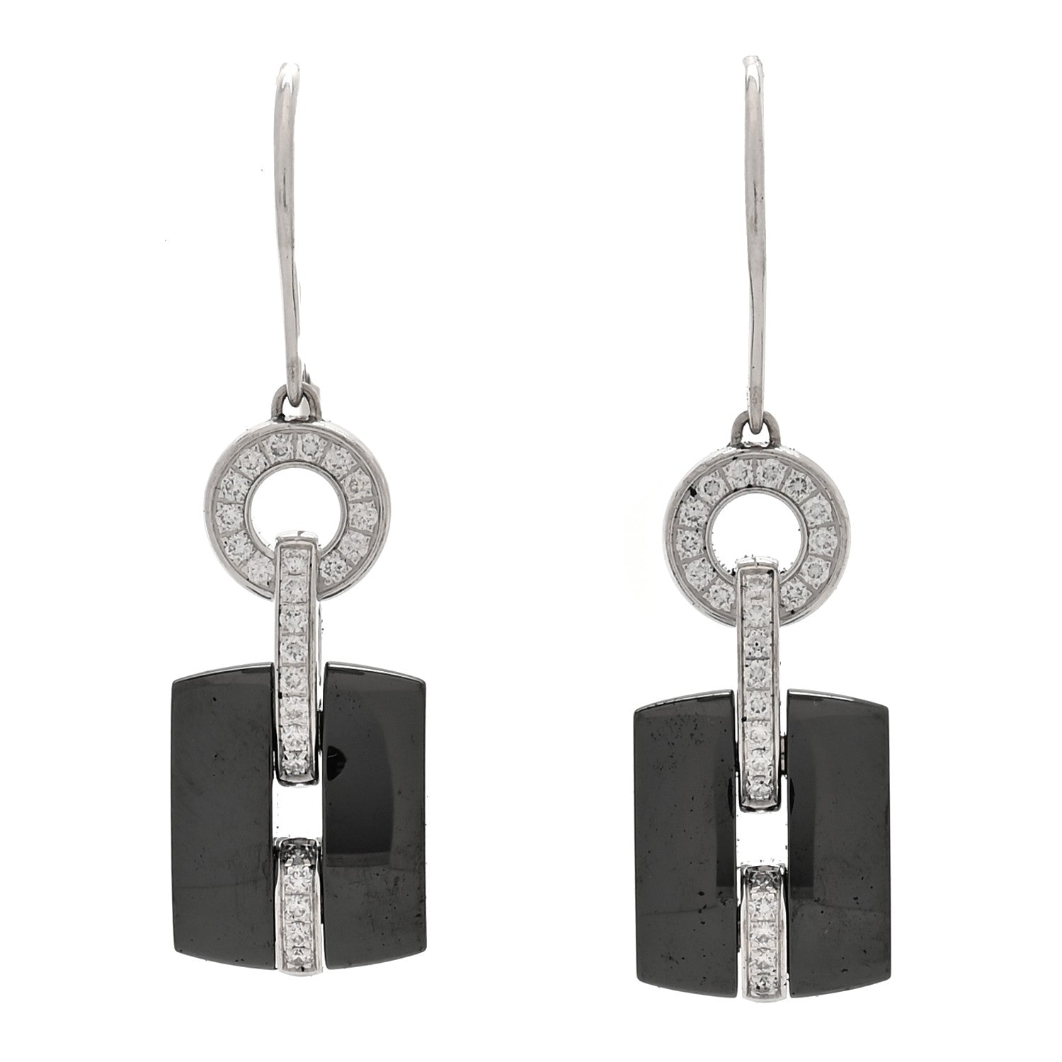 Chanel 18K White Gold Diamond Ceramic Ultra Drop Earrings Black 1 of 4