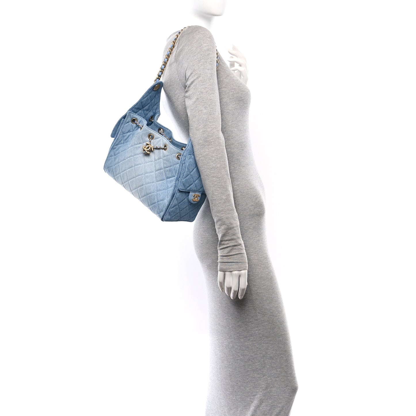 Washed Denim Quilted Small Chanel 25 Handbag Blue