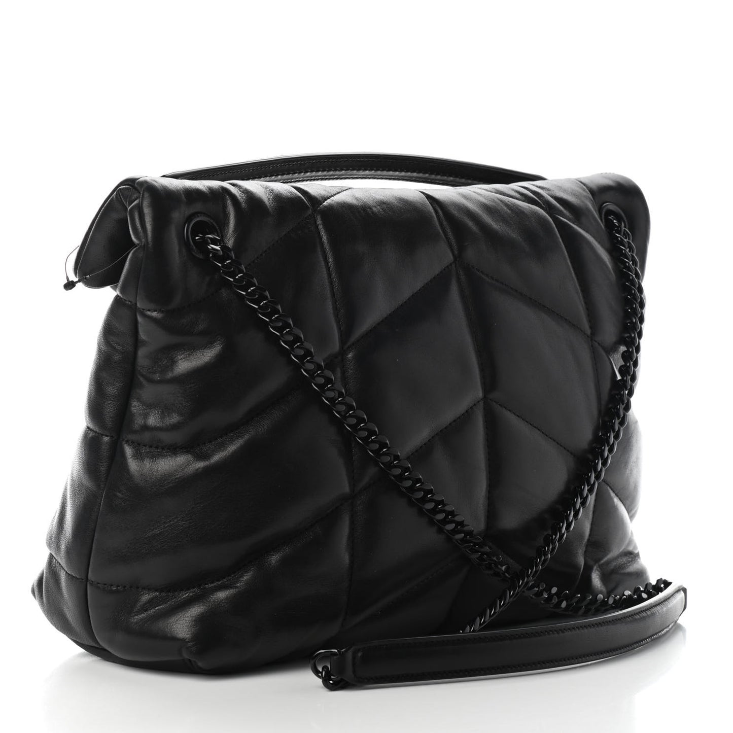 Lambskin Quilted Medium Loulou Puffer Monogram Chain Satchel Black