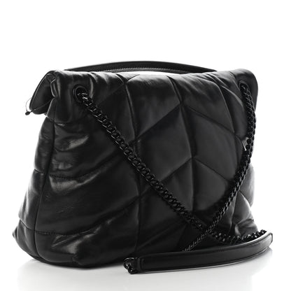 Saint Laurent Lambskin Quilted Medium Loulou Puffer Monogram Chain Satchel Black 2 of 8