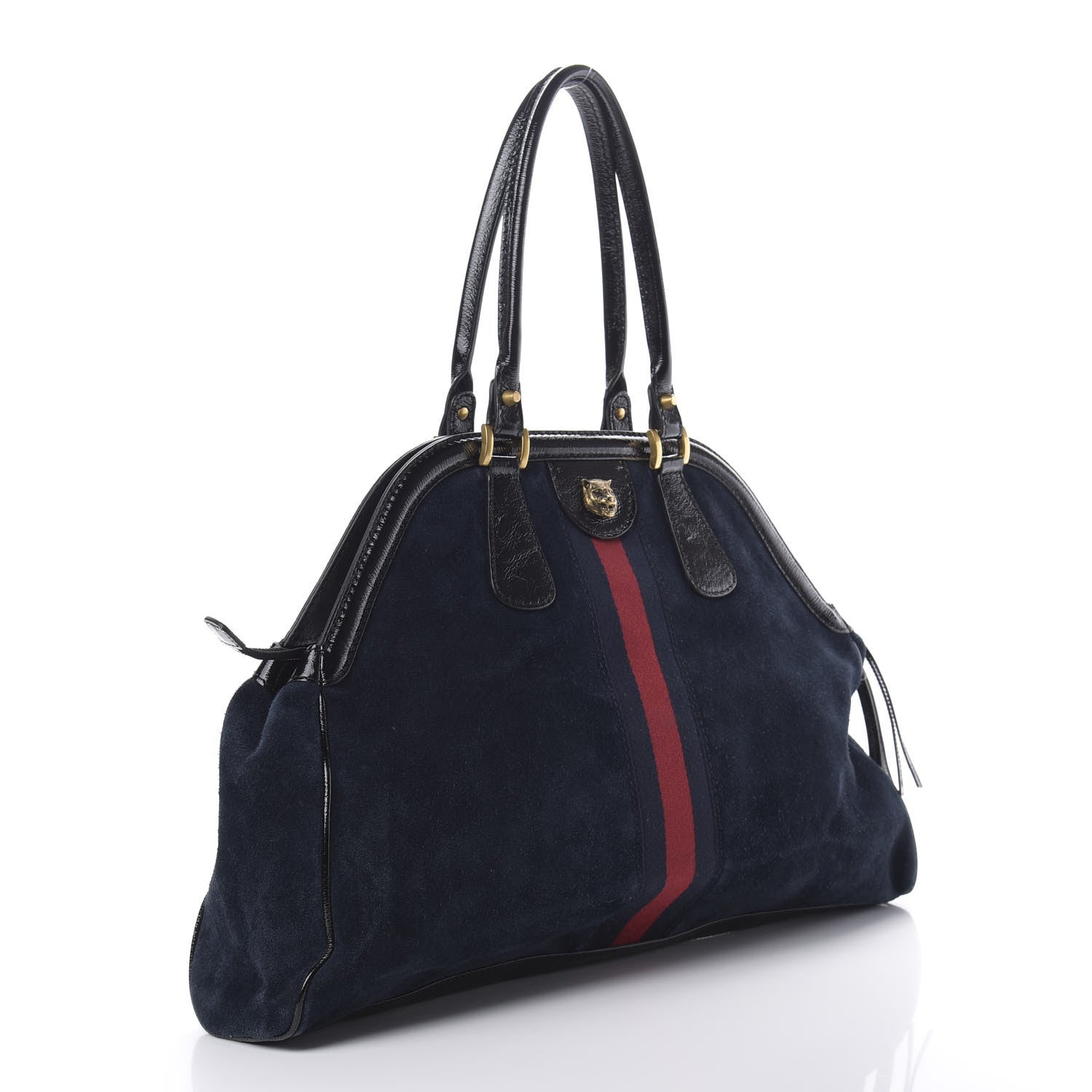Gucci Suede Patent Ophidia Large Re(Belle) Top Handle Bag Blue Black 3 of 16