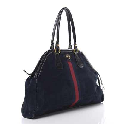 Gucci Suede Patent Ophidia Large Re(Belle) Top Handle Bag Blue Black 3 of 16