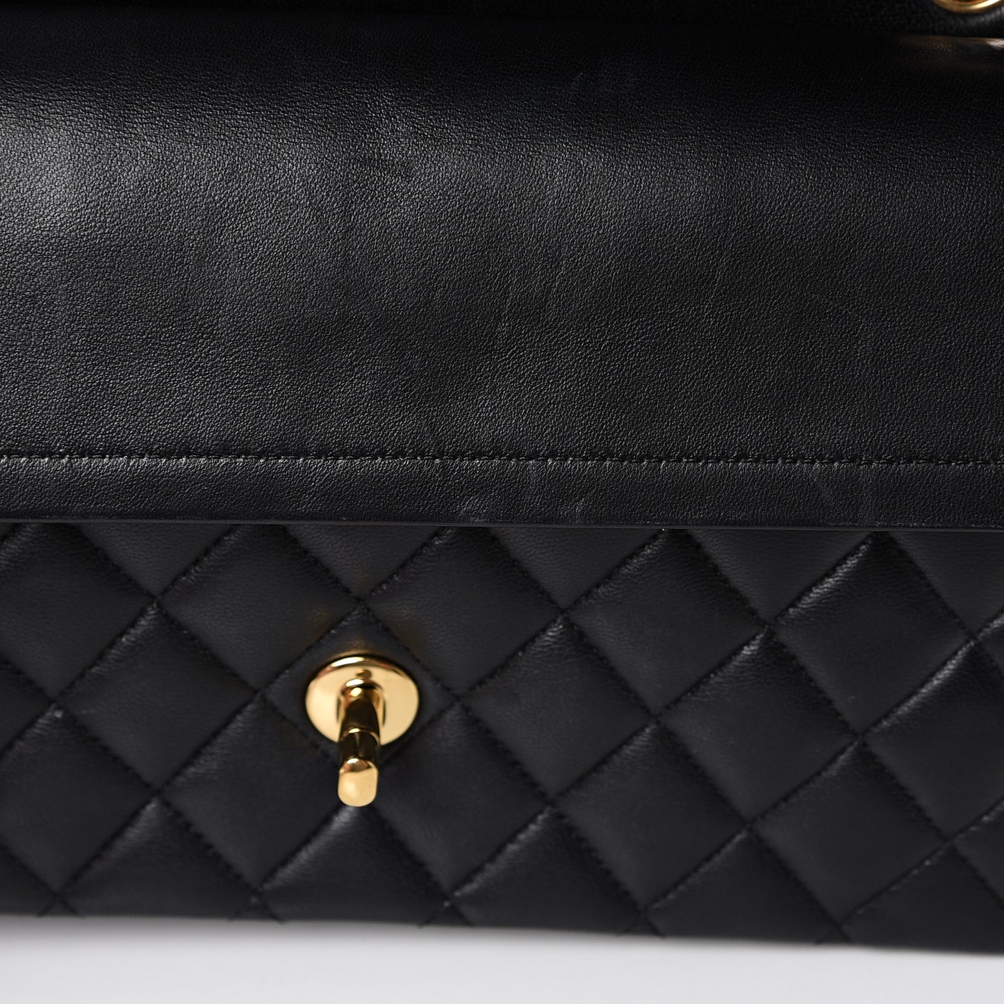 Lambskin Quilted Medium Double Flap Black