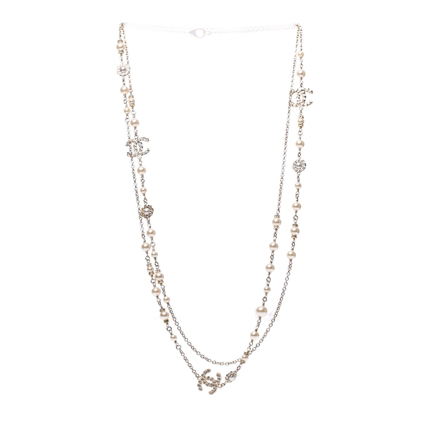 Crystal Pearl Pearls Coronation CC Long Necklace Gold