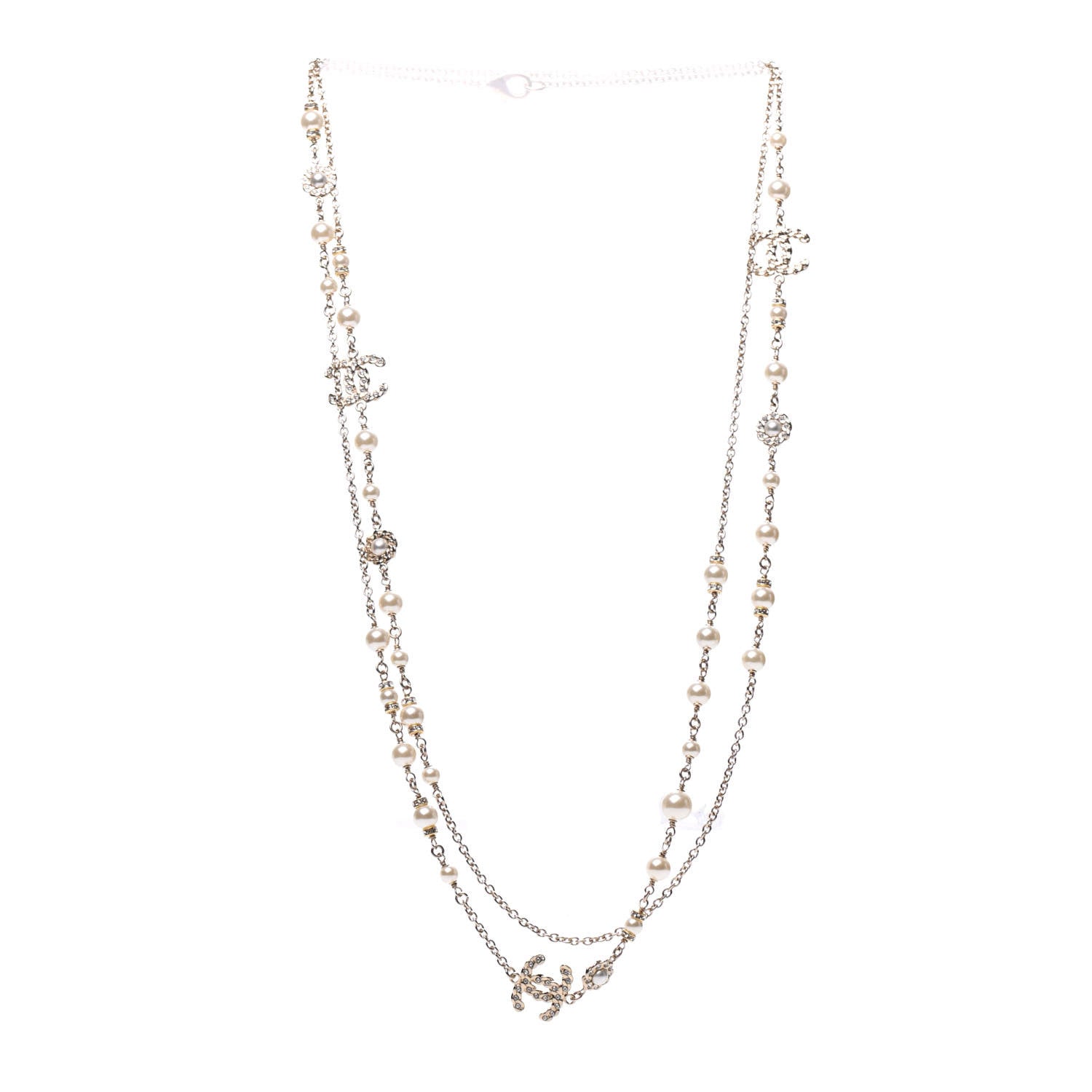 Chanel Crystal Pearl Pearls Coronation CC Long Necklace Gold 3 of 6