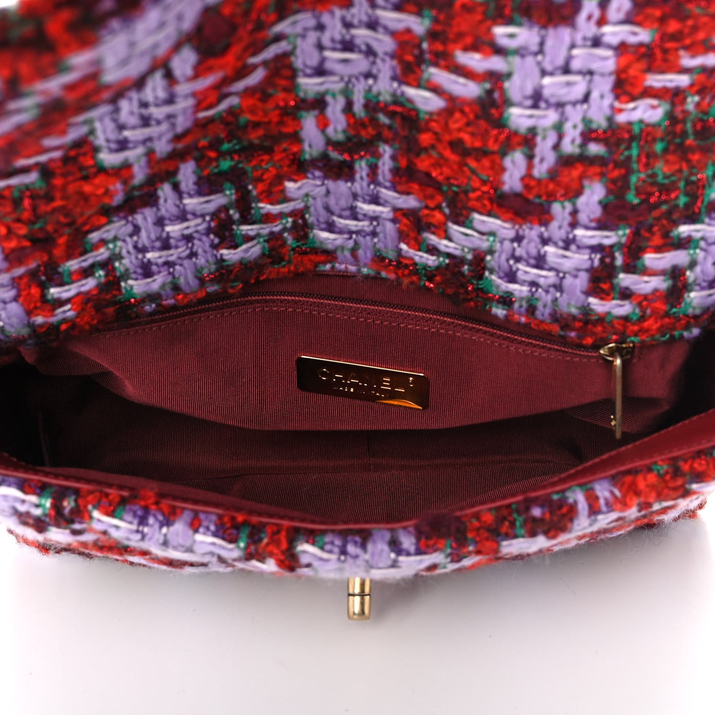 Tweed Quilted Medium Chanel 19 Flap Red Purple Green