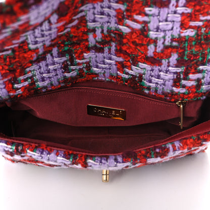 Chanel Tweed Quilted Medium Chanel 19 Flap Red Purple Green 5 of 11