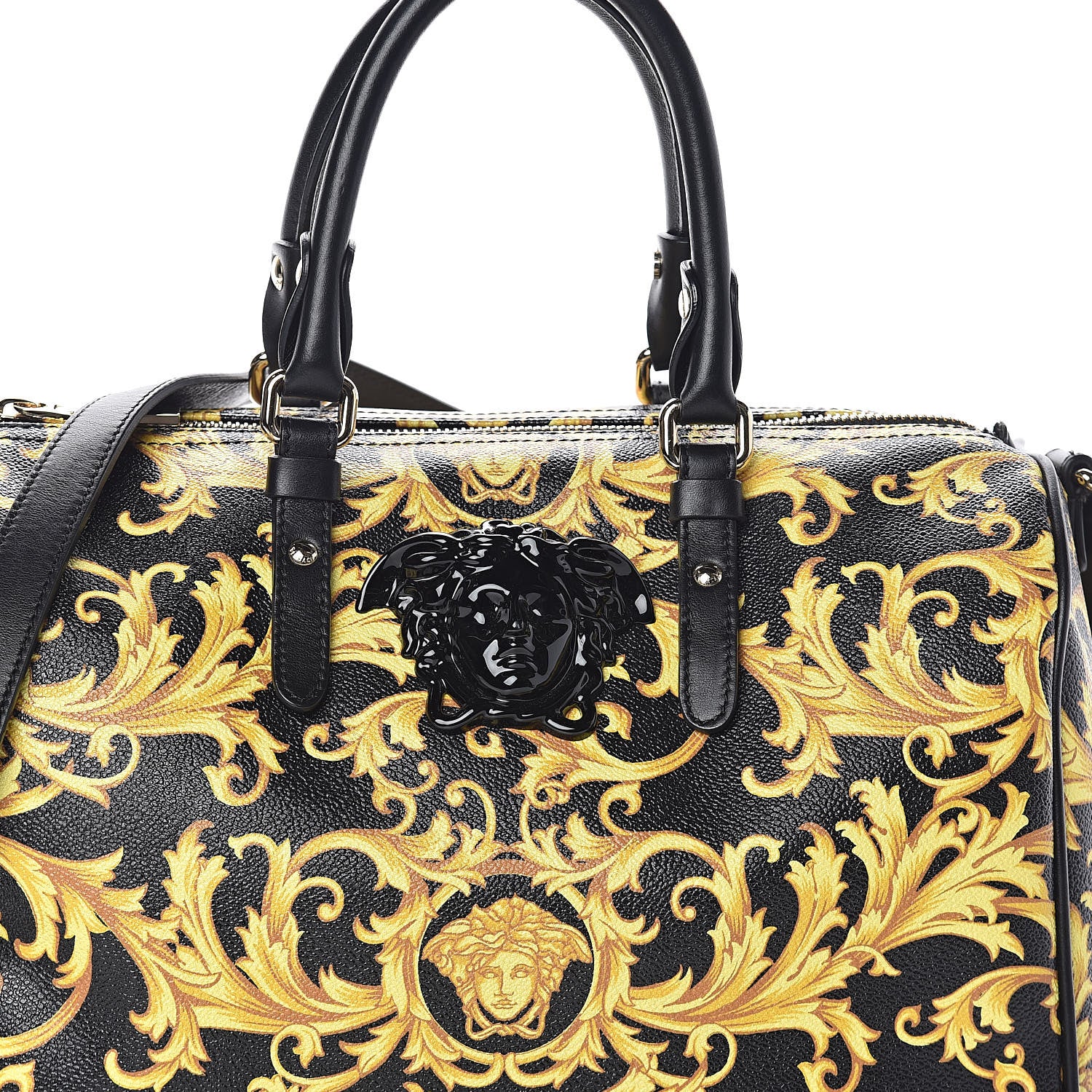 Versace Calfskin PVC Barocco Printed Bowler Black Gold 7 of 9