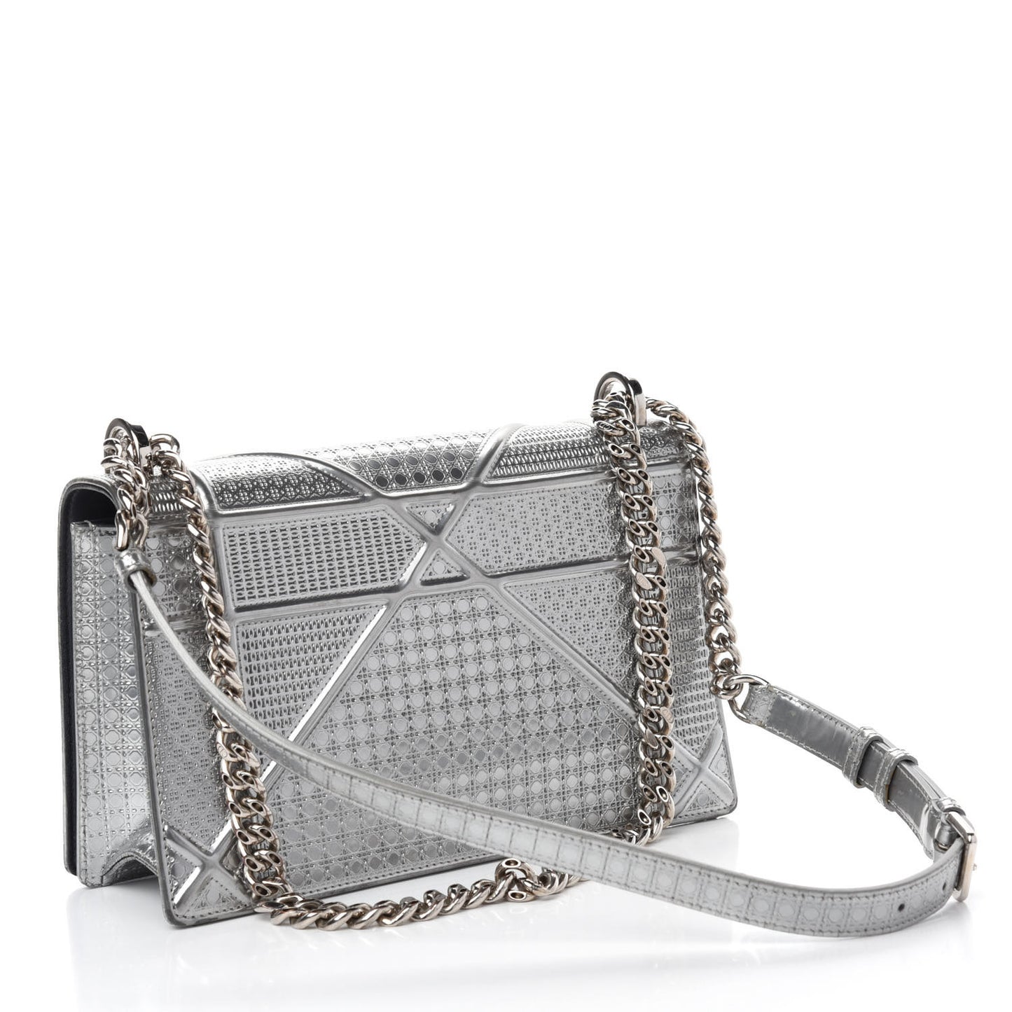 Metallic Patent Micro-Cannage Medium Diorama Flap Bag Silver