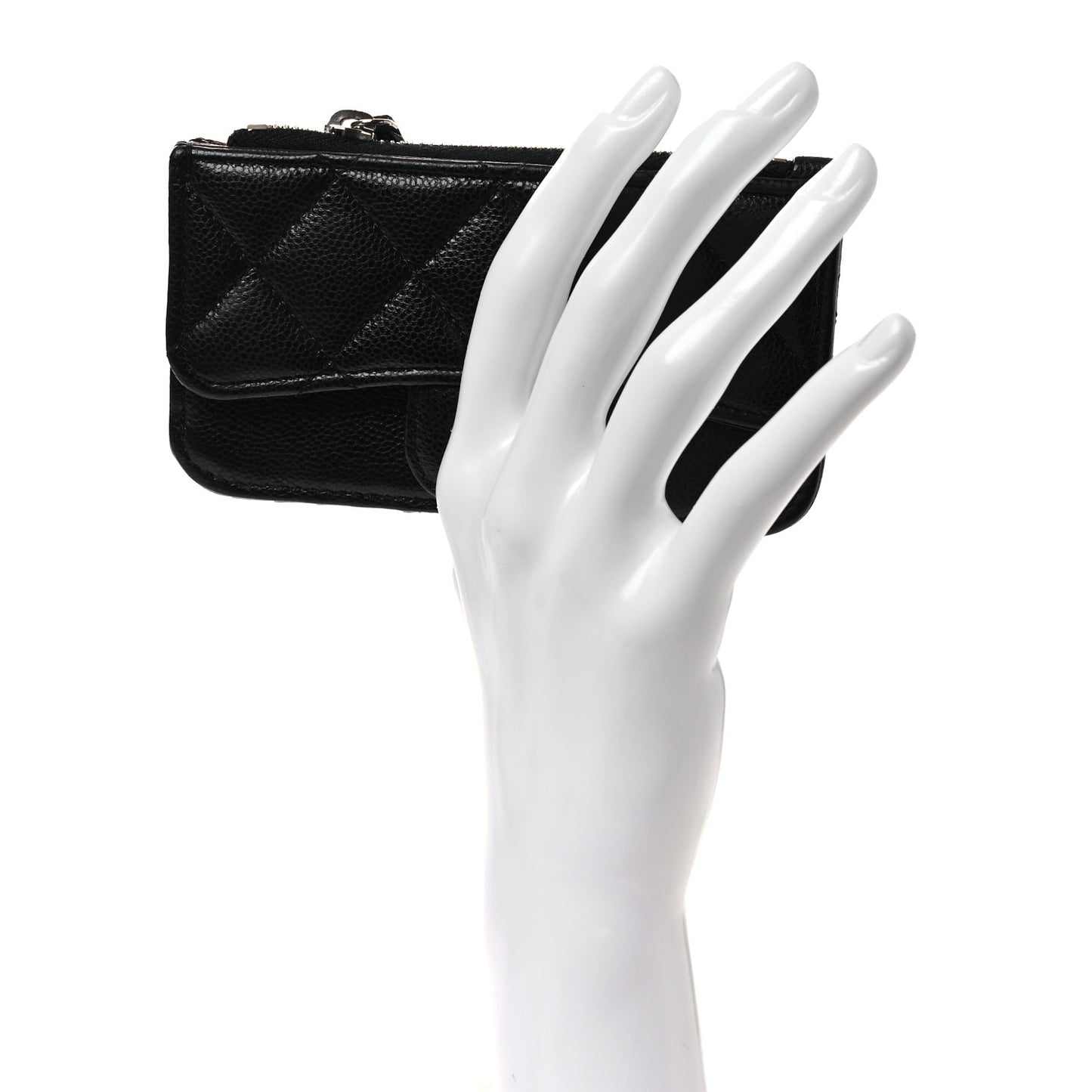 Caviar Quilted Flap Zip Card Holder Black