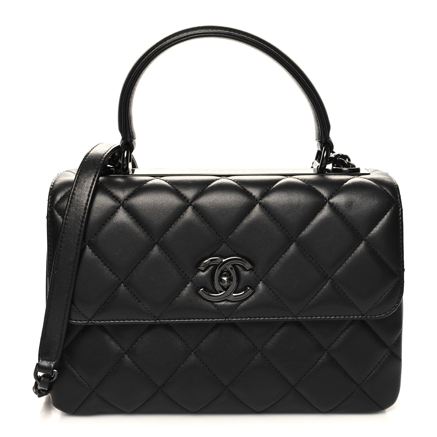 Lambskin Quilted Small Trendy CC Dual Handle Flap Bag So Black
