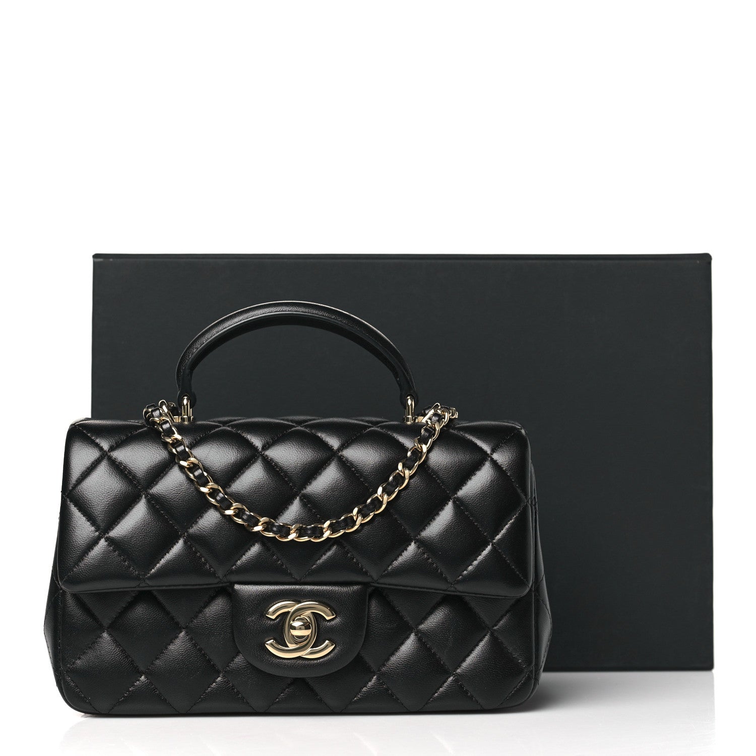 Chanel Lambskin Quilted Mini Top Handle Rectangular Flap Black 11 of 11