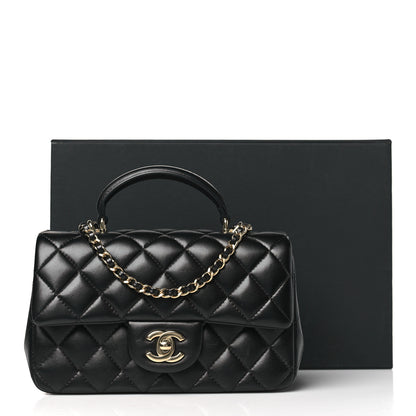 Chanel Lambskin Quilted Mini Top Handle Rectangular Flap Black 11 of 11