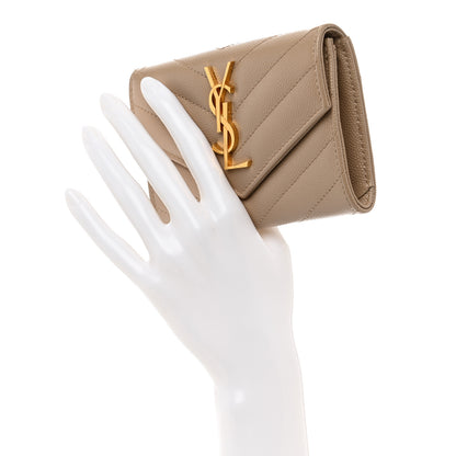 Saint Laurent Grain De Poudre Matelasse Chevron Small Monogram Envelope Wallet Nude Powder 2 of 8