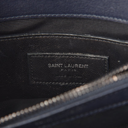 Saint Laurent Sheepskin Matelasse Chevron Monogram Medium College Bag Deep Marine 5 of 8