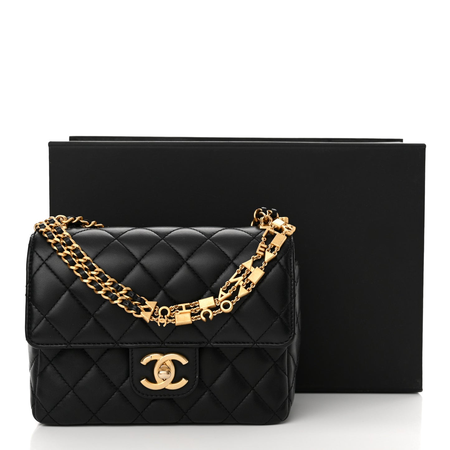 Lambskin Enamel Quilted Mini Flap Black