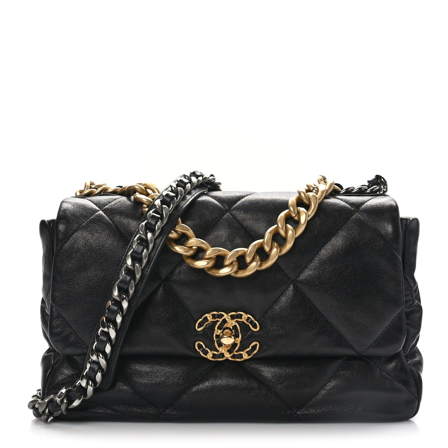 Lambskin Quilted Large Chanel 19 Flap Black
