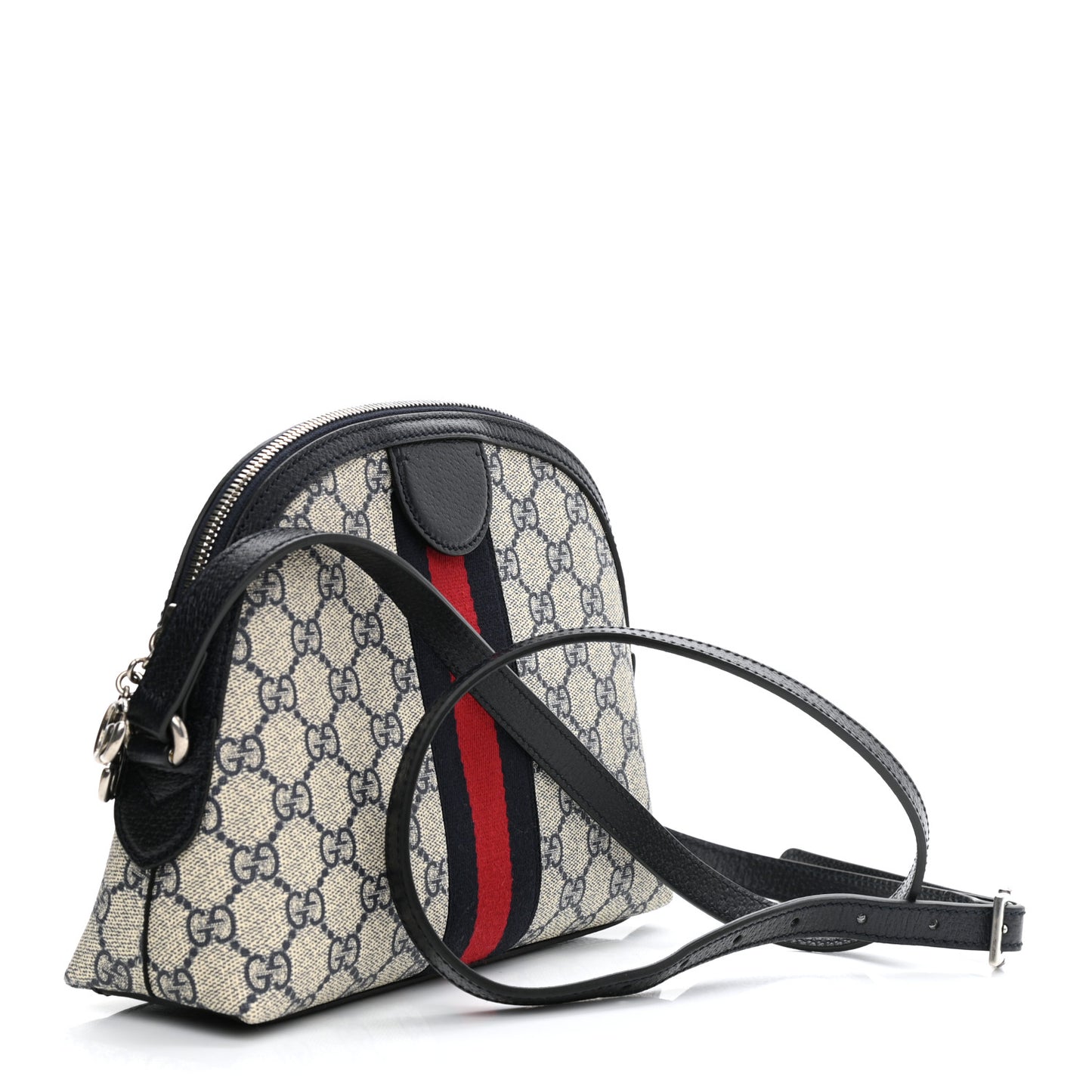 GG Supreme Monogram Textured Dollar Calfskin Web Small Ophidia Dome Shoulder Bag Beige Blue