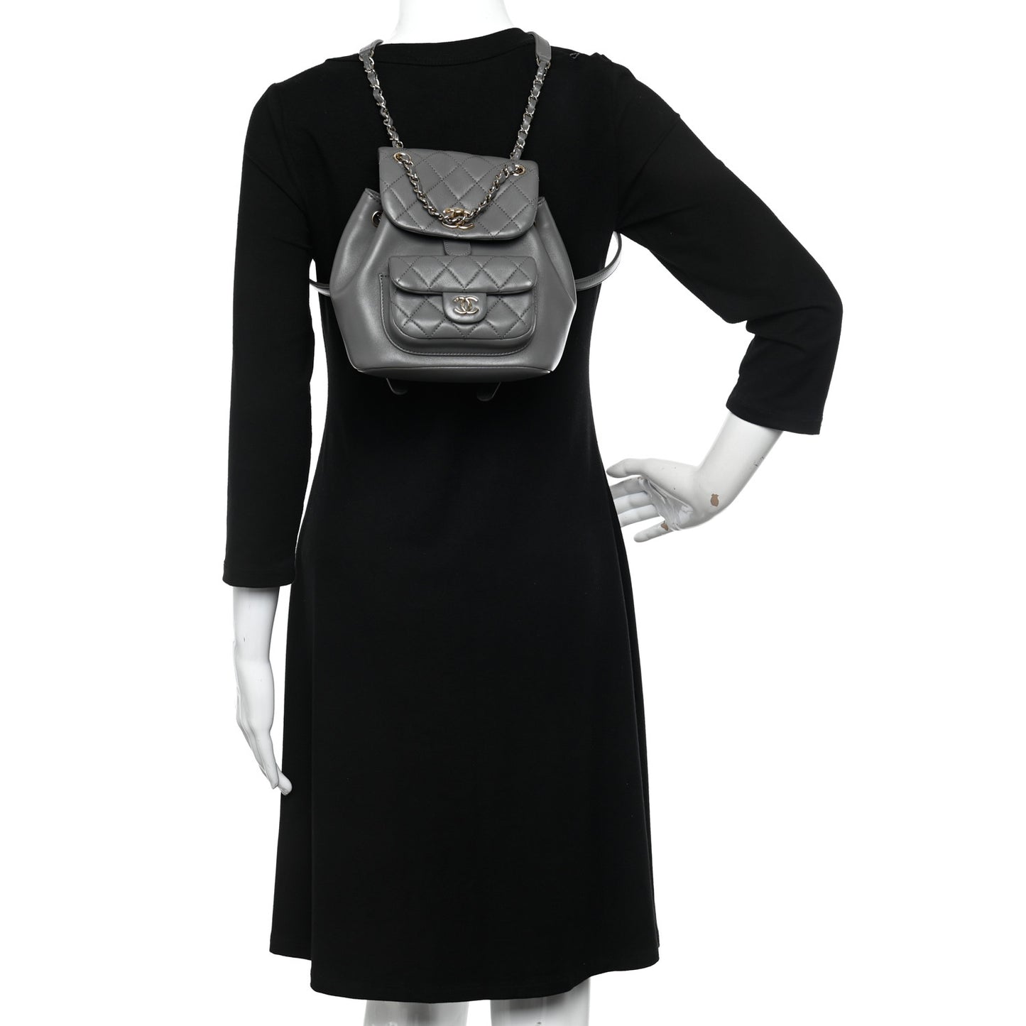 Lambskin Quilted Small Duma Drawstring Backpack Grey