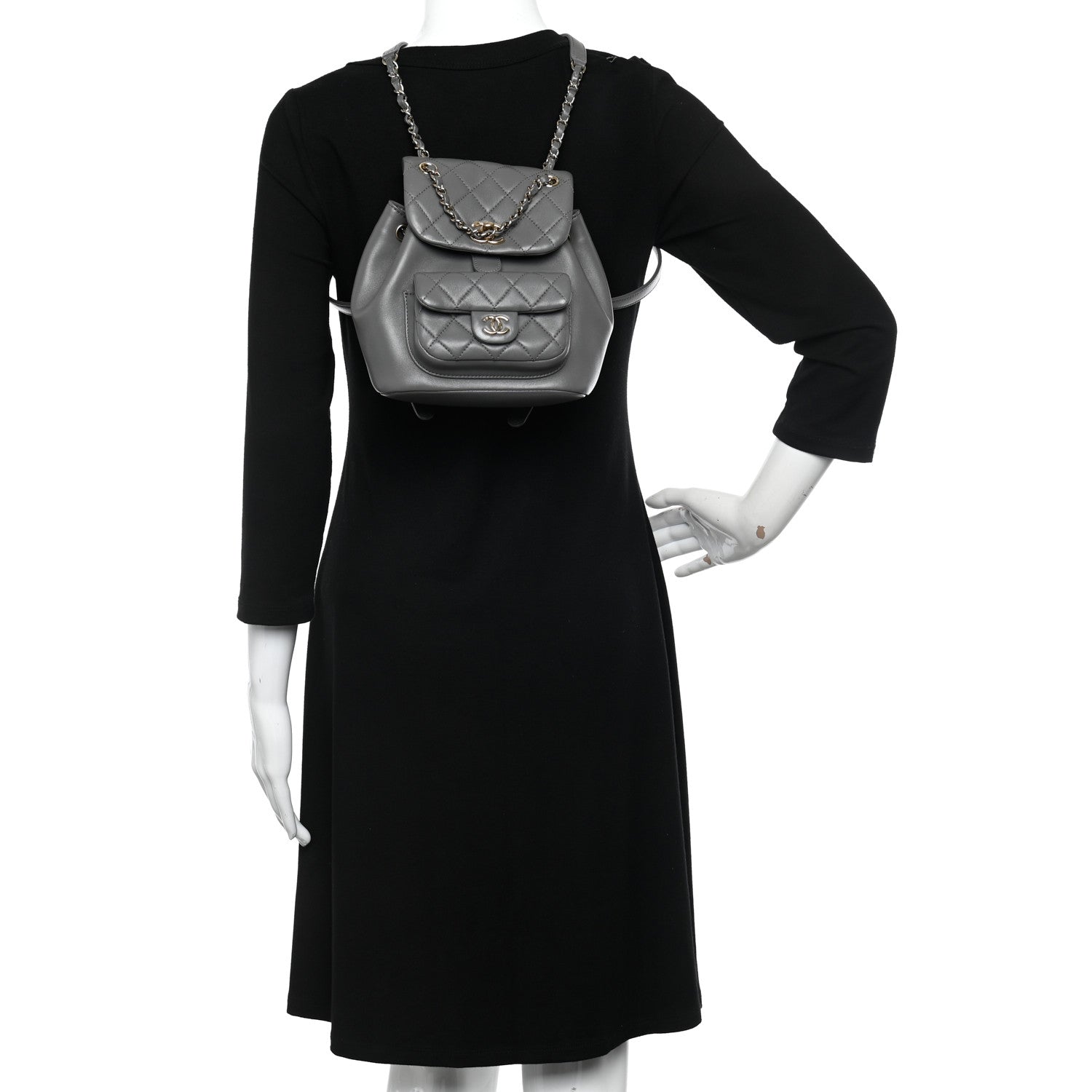 Chanel Lambskin Quilted Small Duma Drawstring Backpack Grey 2 of 11