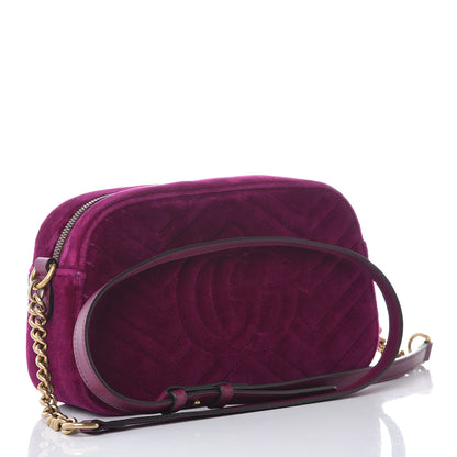 Gucci Velvet Matelasse Small GG Marmont Chain Shoulder Bag Fuchsia Violet Cyclamen 3 of 13