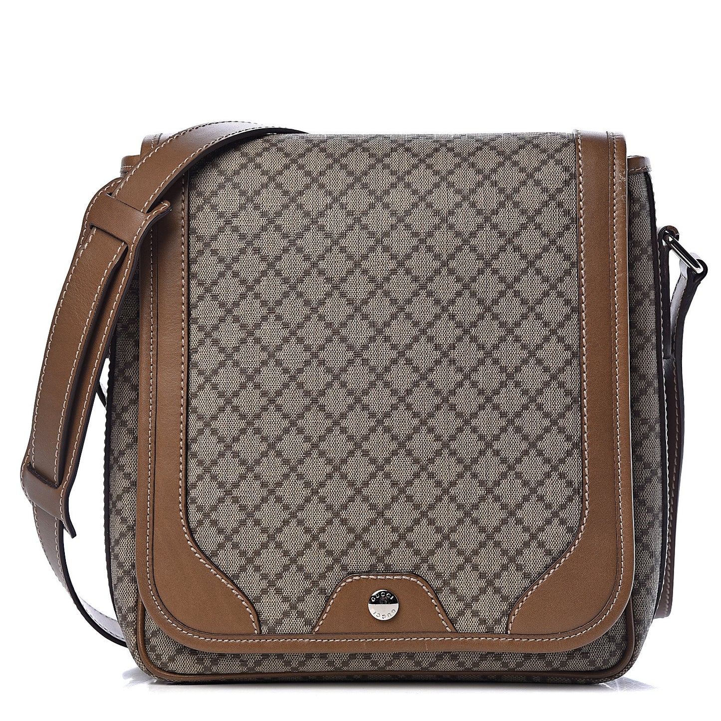 Diamante Flap Messenger Bag Beige Brown