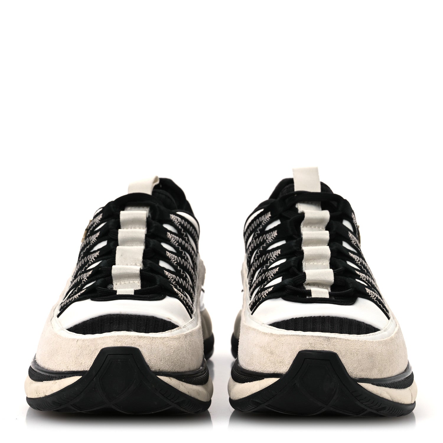Chanel Fabric Suede Calfskin CC Sneakers 39.5 White Black 3 of 12