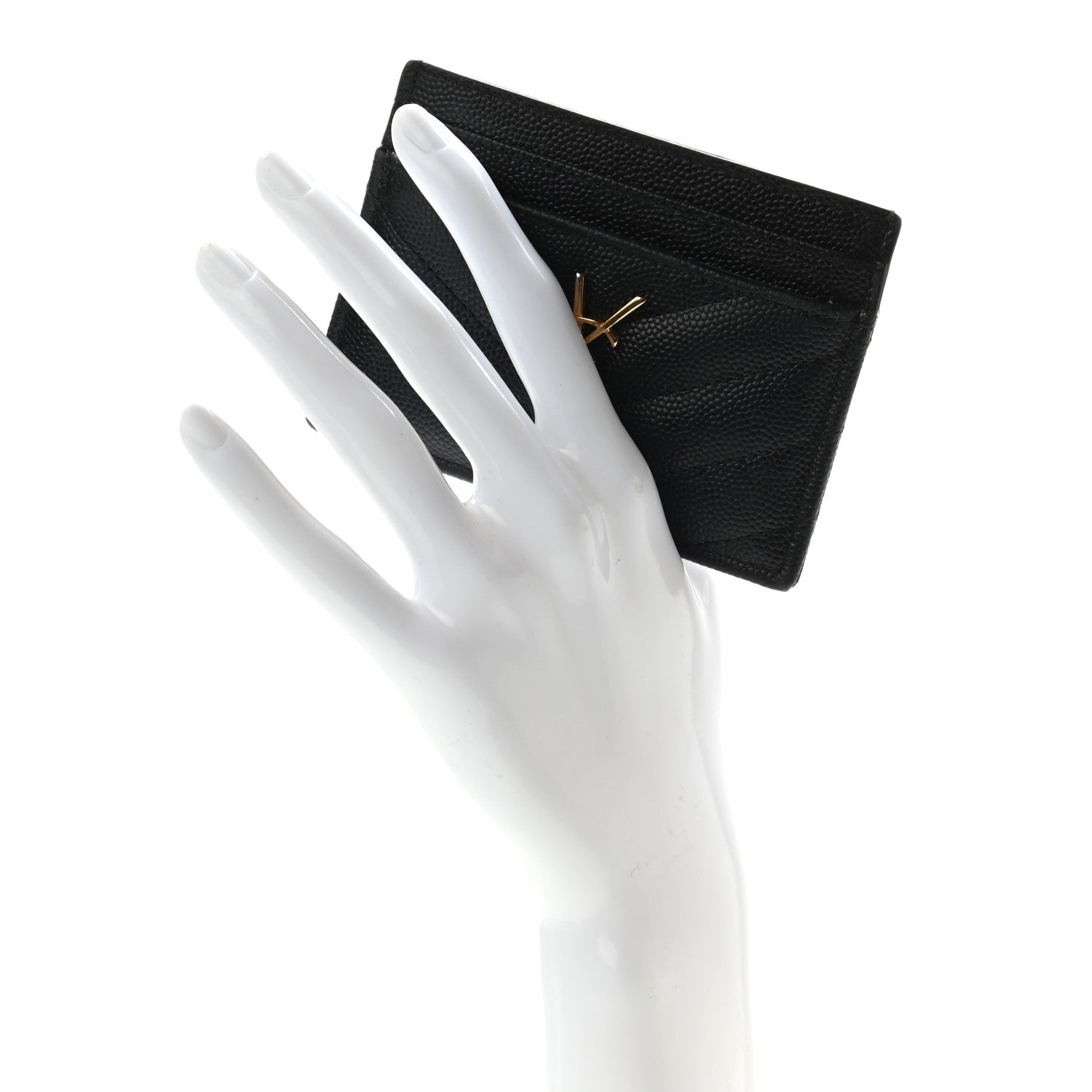 Saint Laurent Grain De Poudre Matelasse Chevron Monogram Credit Card Case Black 2 of 7