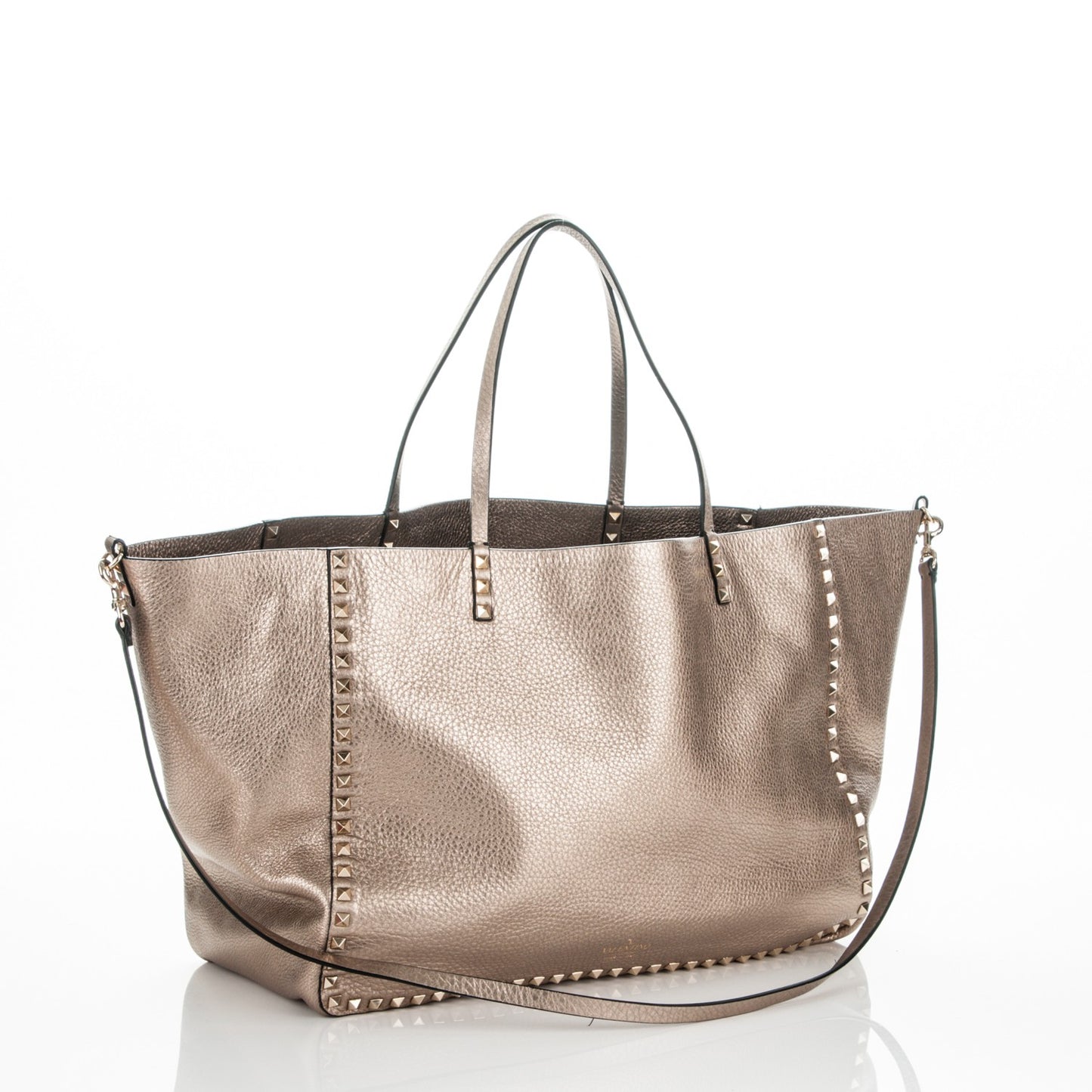 Metallic Grained Calfskin Large Rockstud Reversible Tote Skin Sasso